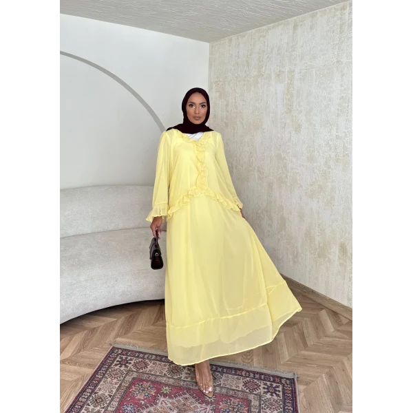 Meslen Şifon Elbise - Sarı