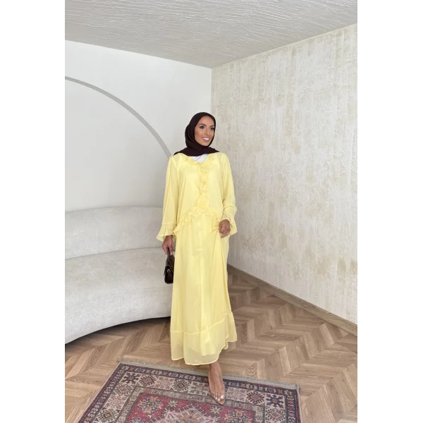 Meslen Şifon Elbise - Sarı
