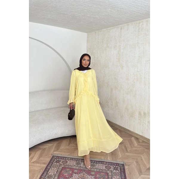 Meslen Şifon Elbise - Sarı
