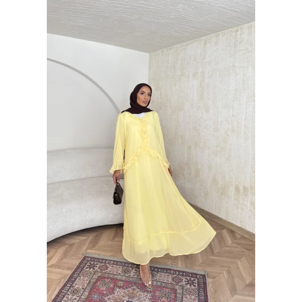 Meslen Şifon Elbise - Sarı