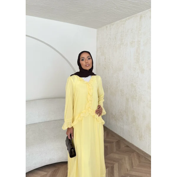 Meslen Şifon Elbise - Sarı
