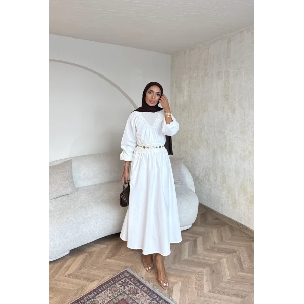 Milsa Lastikli Elbise - Beyaz