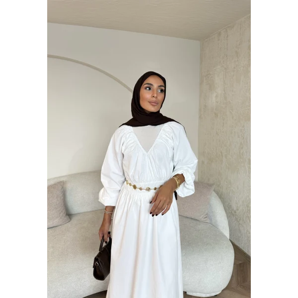 Milsa Lastikli Elbise - Beyaz