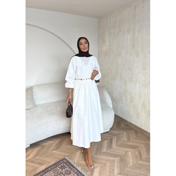 Milsa Lastikli Elbise - Beyaz