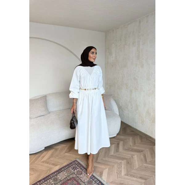 Milsa Lastikli Elbise - Beyaz
