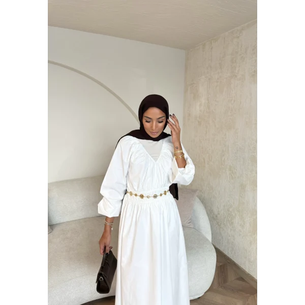 Milsa Lastikli Elbise - Beyaz