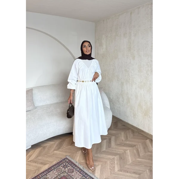 Milsa Lastikli Elbise - Beyaz