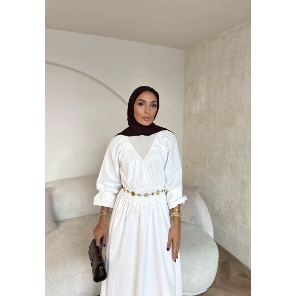 Milsa Lastikli Elbise - Beyaz