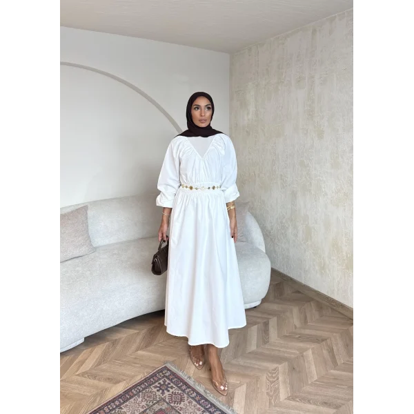 Milsa Lastikli Elbise - Beyaz