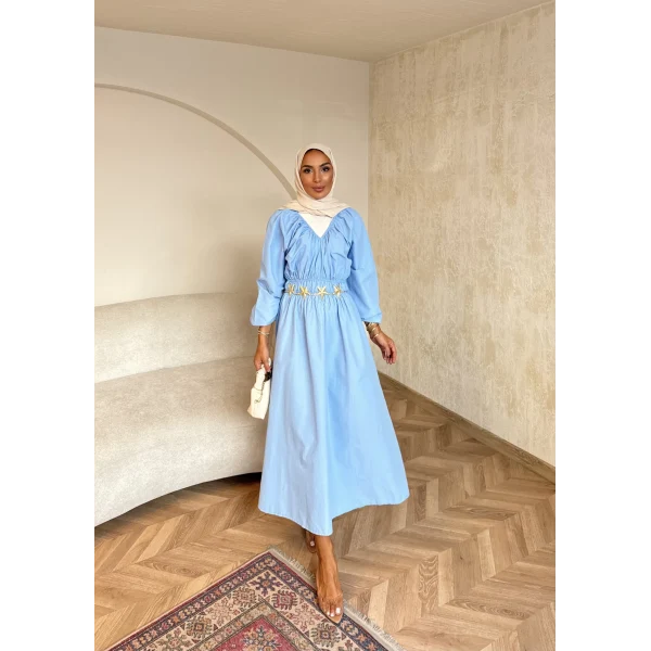 Milsa Lastikli Elbise - Mavi