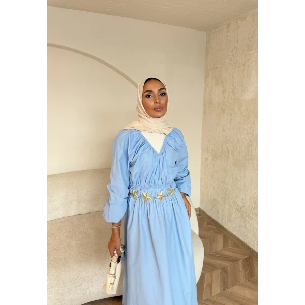 Milsa Lastikli Elbise - Mavi