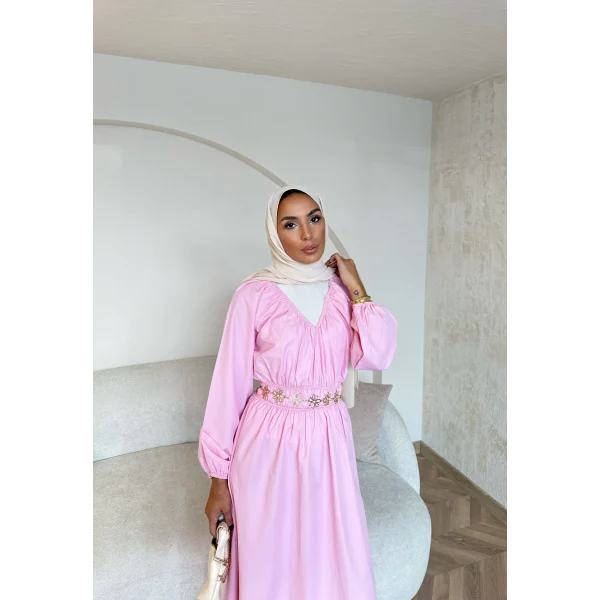 Milsa Lastikli Elbise - Pembe