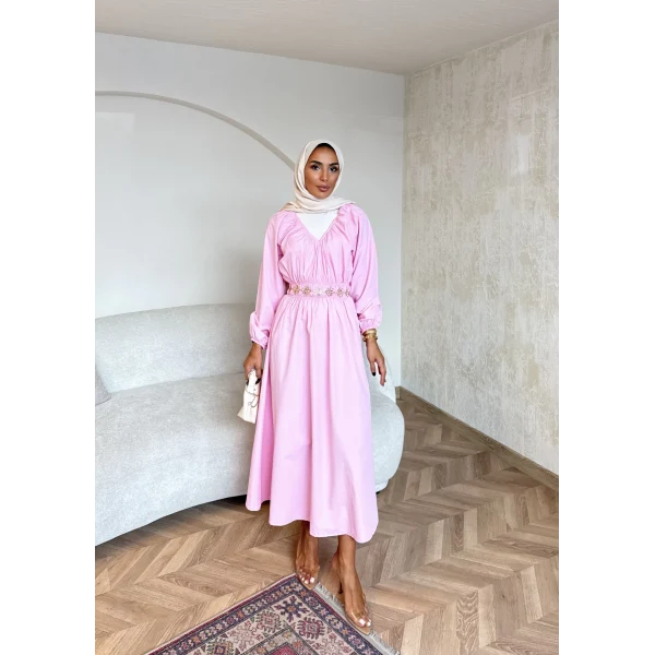 Milsa Lastikli Elbise - Pembe