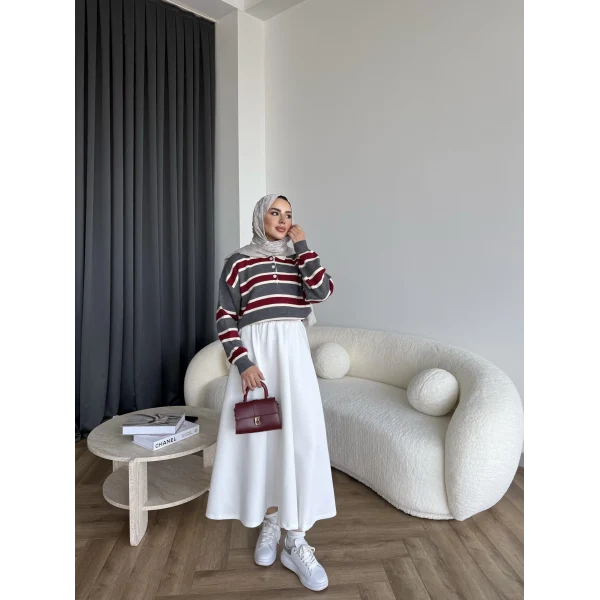 Mirlan Çizgi Detaylı Triko Kazak - Gri