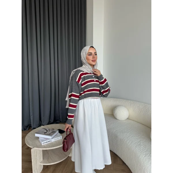 Mirlan Çizgi Detaylı Triko Kazak - Gri