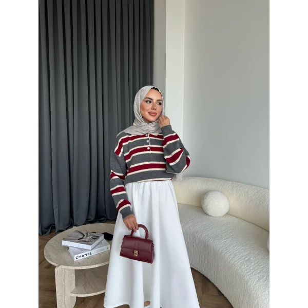 Mirlan Çizgi Detaylı Triko Kazak - Gri