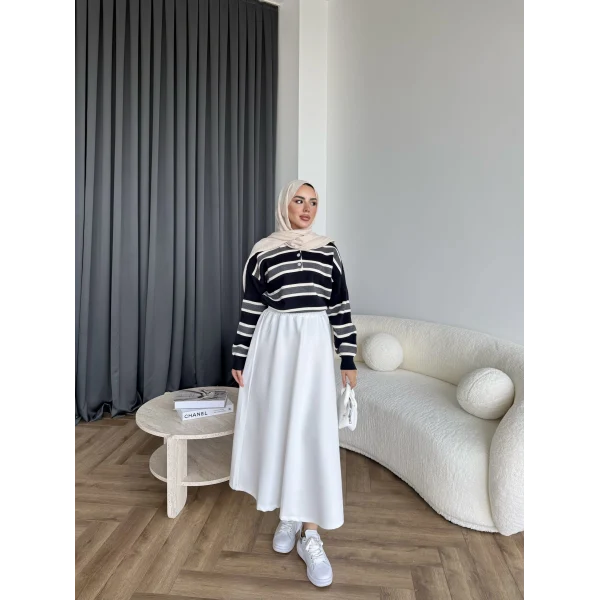 Mirlan Çizgi Detaylı Triko Kazak - Lacivert - Gri