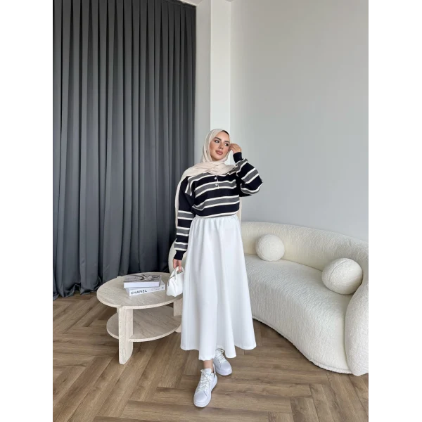 Mirlan Çizgi Detaylı Triko Kazak - Lacivert - Gri