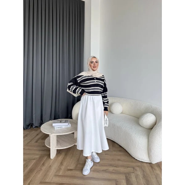 Mirlan Çizgi Detaylı Triko Kazak - Lacivert - Gri