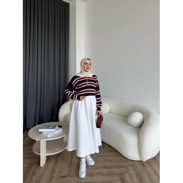 Mirlan Çizgi Detaylı Triko Kazak - Lacivert - Bordo