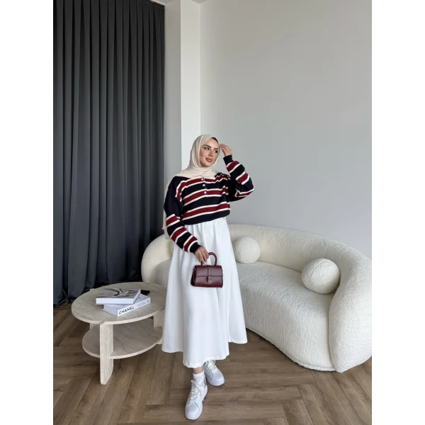 Mirlan Çizgi Detaylı Triko Kazak - Lacivert - Bordo