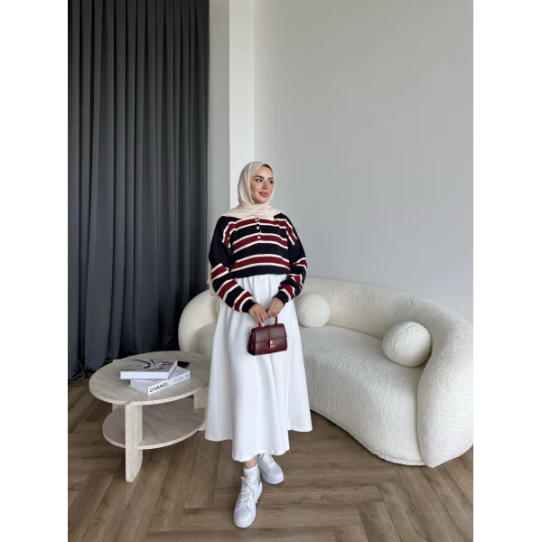 Mirlan Çizgi Detaylı Triko Kazak - Lacivert - Bordo