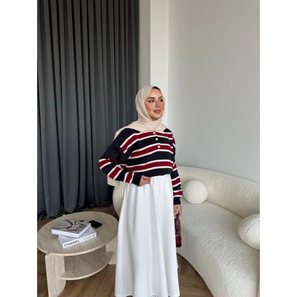 Mirlan Çizgi Detaylı Triko Kazak - Lacivert - Bordo