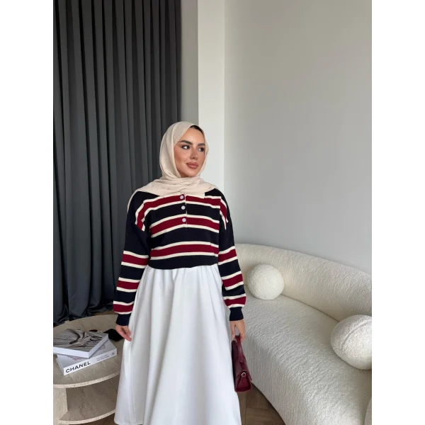 Mirlan Çizgi Detaylı Triko Kazak - Lacivert - Bordo