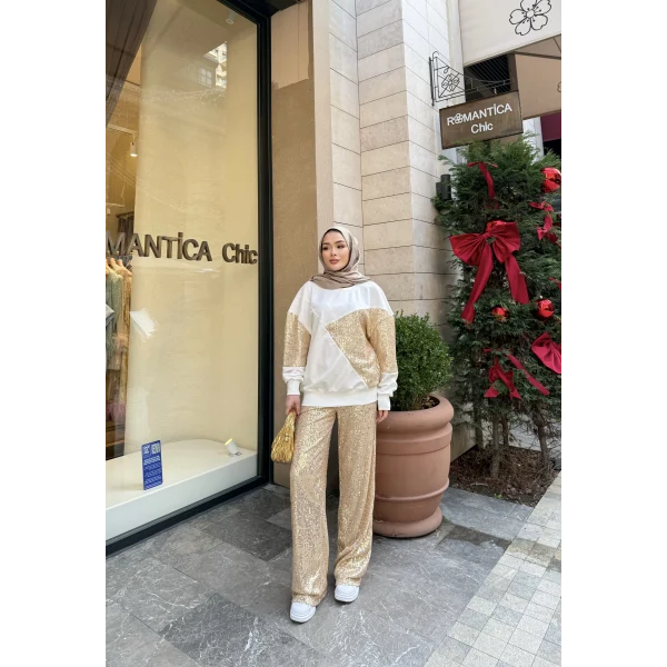 Molla Pul Detaylı Sweat Takım - Gold