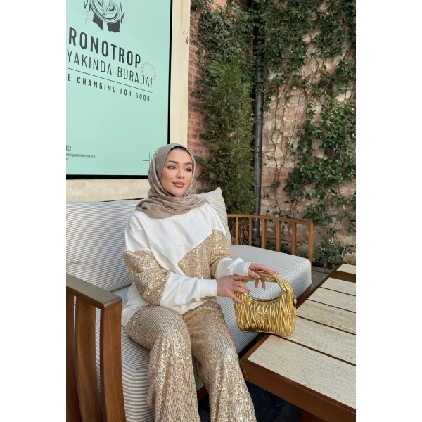 Molla Pul Detaylı Sweat Takım - Gold