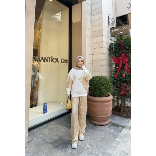 Molla Pul Detaylı Sweat Takım - Gold