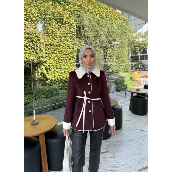 Monah Biyeli Kaşe Kaban - Bordo