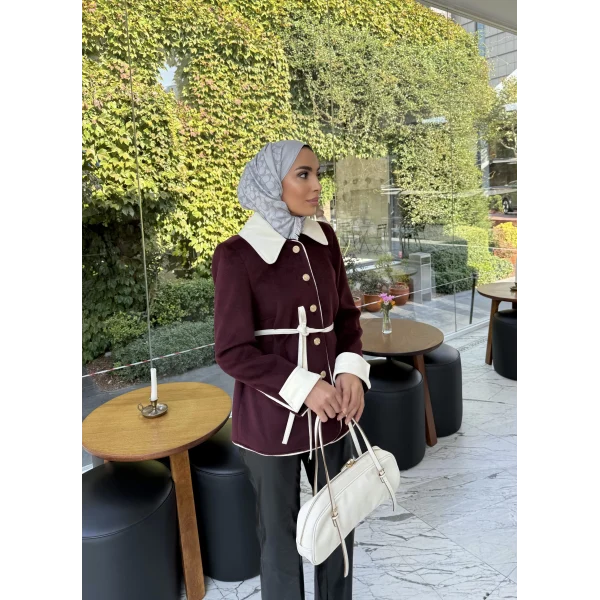Monah Biyeli Kaşe Kaban - Bordo