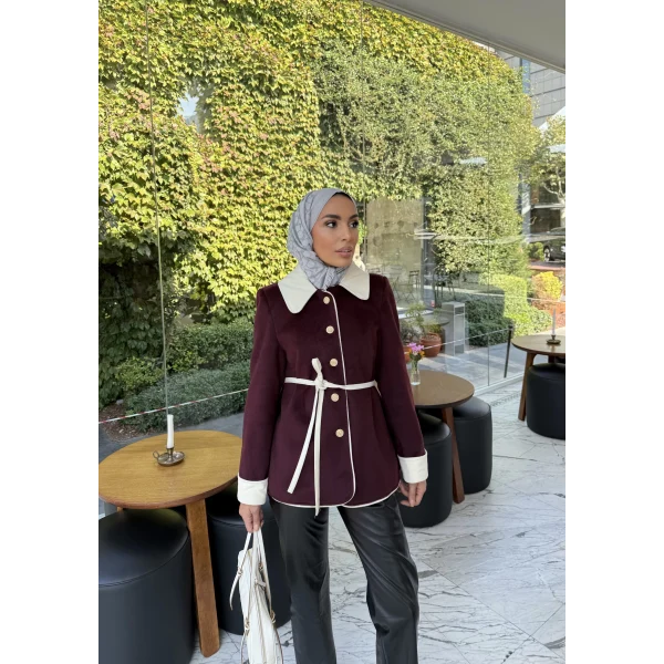 Monah Biyeli Kaşe Kaban - Bordo