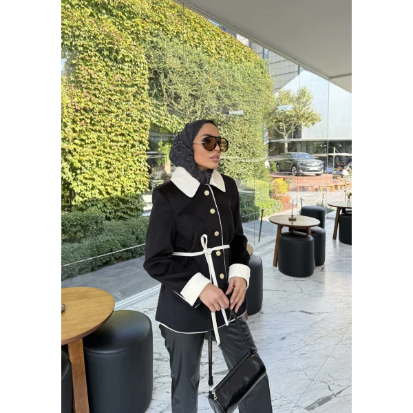 Monah Biyeli Kaşe Kaban - Siyah