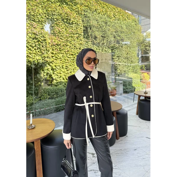 Monah Biyeli Kaşe Kaban - Siyah