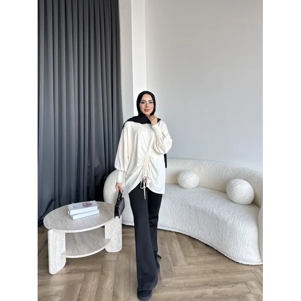 Mury Büzgü Detaylı Triko Kazak - Ekru