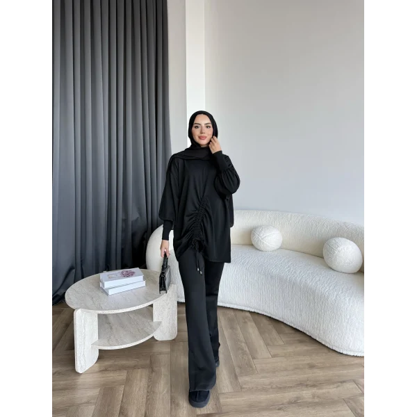 Mury Büzgü Detaylı Triko Kazak - Siyah