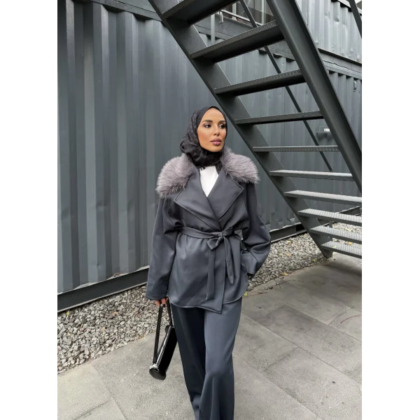 Natan Kürk Detaylı Scuba Takım - Gri