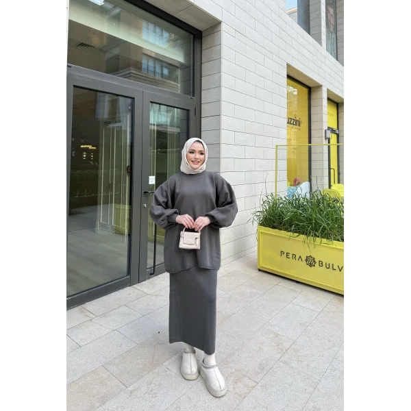 Nes Balon Kol Etekli Triko Takım - Haki