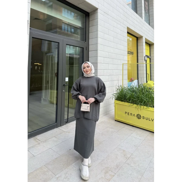 Nes Balon Kol Etekli Triko Takım - Haki