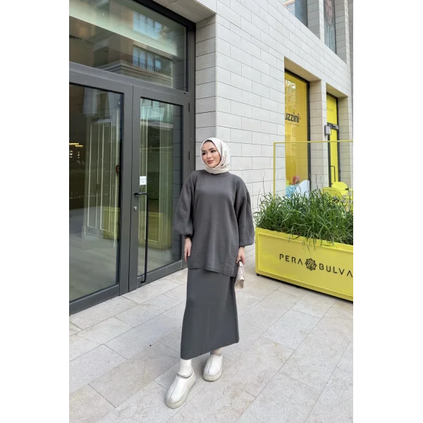 Nes Balon Kol Etekli Triko Takım - Haki