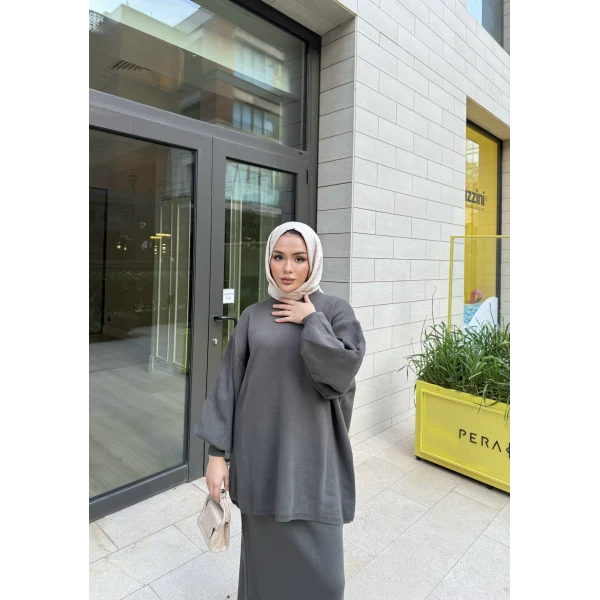 Nes Balon Kol Etekli Triko Takım - Haki