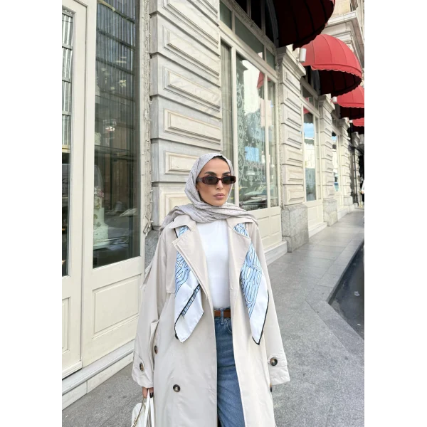 Nesren Arka Kısmı Düğmeli Trenç - Bej