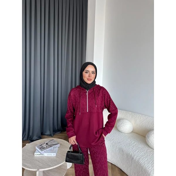 Neva Taşlı Oysh Takım - Bordo