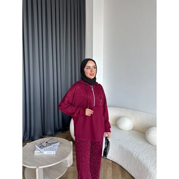 Neva Taşlı Oysh Takım - Bordo