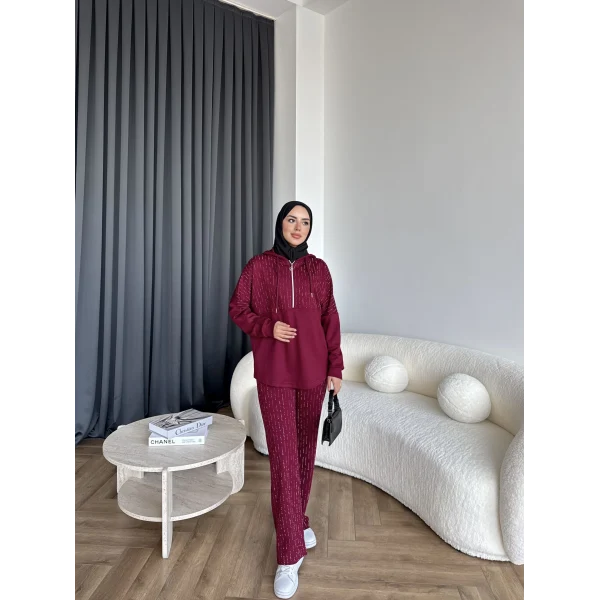 Neva Taşlı Oysh Takım - Bordo