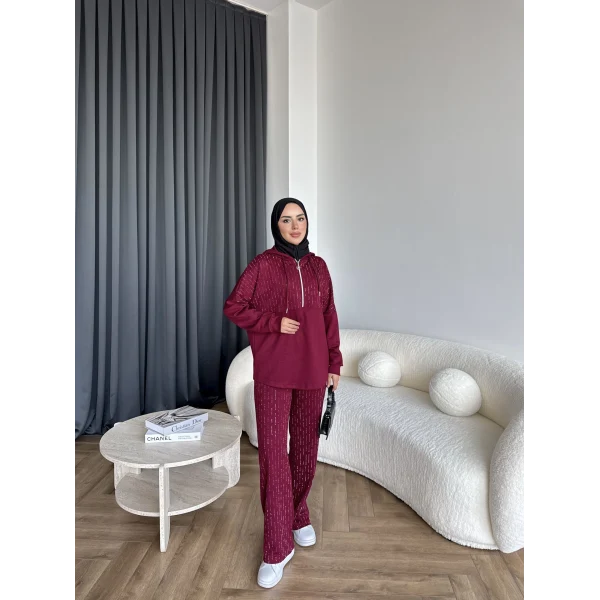 Neva Taşlı Oysh Takım - Bordo