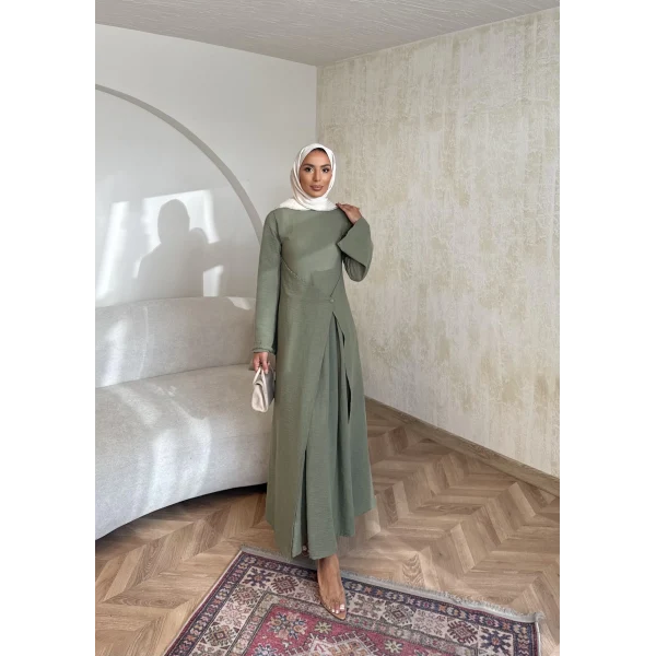 Noir Keten Elbise - Haki