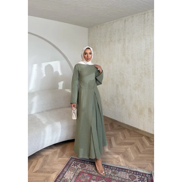 Noir Keten Elbise - Haki